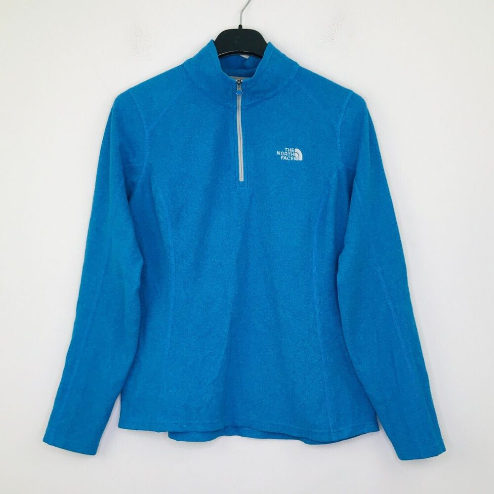 The North Face Women's Medium Jacket Blue Glacier 1/4 Zip Fleece Logo A7YP BV13